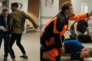 Barwy szczęścia odc. 3341. Karol Czubak (Jan Wieczorkowski), pacjent (Krzysztof Broda-Żurawski), Hubert (Marek Molak)