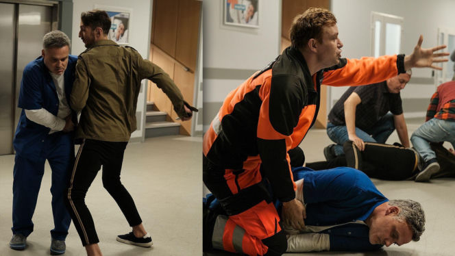 Barwy szczęścia odc. 3341. Karol Czubak (Jan Wieczorkowski), pacjent (Krzysztof Broda-Żurawski), Hubert (Marek Molak)