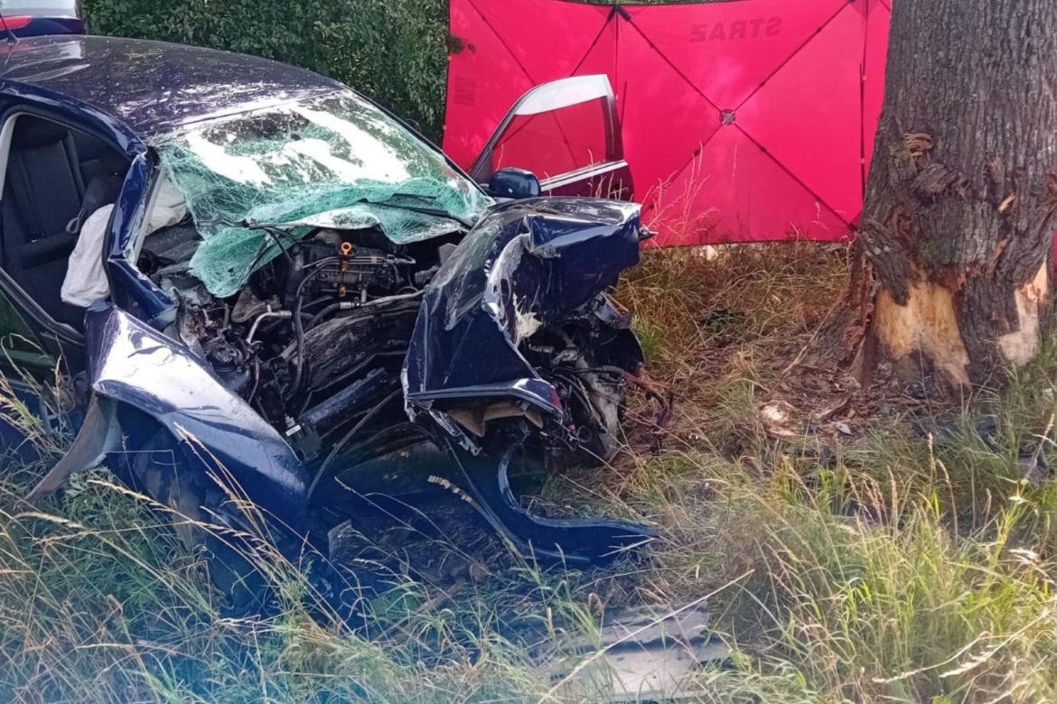 Volkswagen roztrzaskał się na drzewie