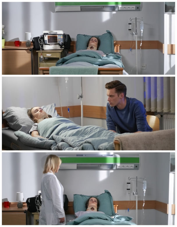 Pierwsza miłość, odcinek 3278, Piotrek (Michał Mikołajczak), Marysia (Aneta Zając), Melka (Ewa Jakubowicz)