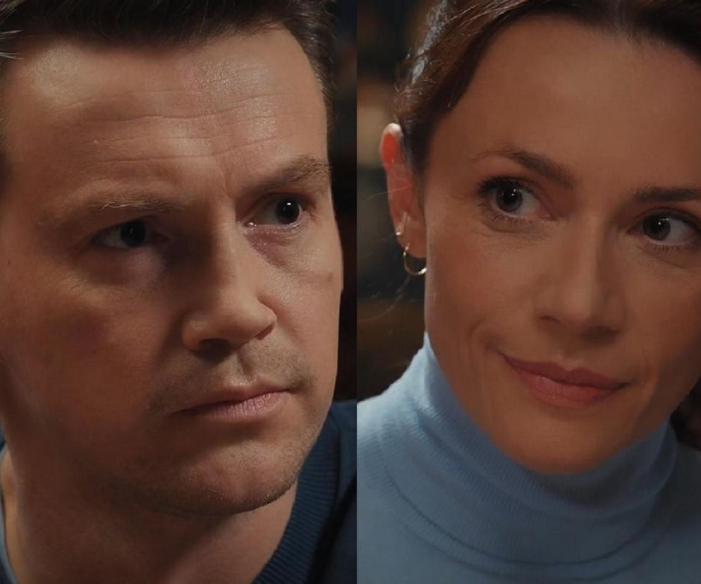 Bliskie ujęcia twarzy Martyny (Magdalena Turczeniewicz) i Jakuba (Krzysztof Kwiatkowski) z serialu M jak miłość. Martyna patrzy w bok z delikatnym uśmiechem, a Jakub z poważną miną. Wyznanie Martyny w 1919 odcinku zmieni ich relację. Więcej o ich losach na Super Seriale.