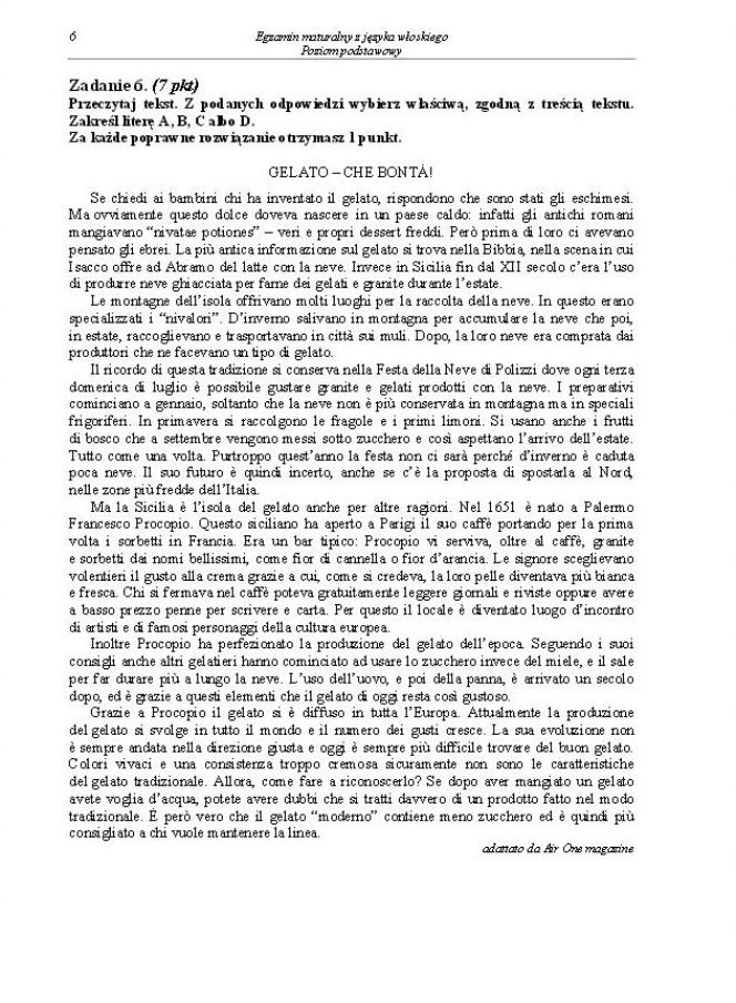 Matura 2014 Język Włoski poziom podstawowy