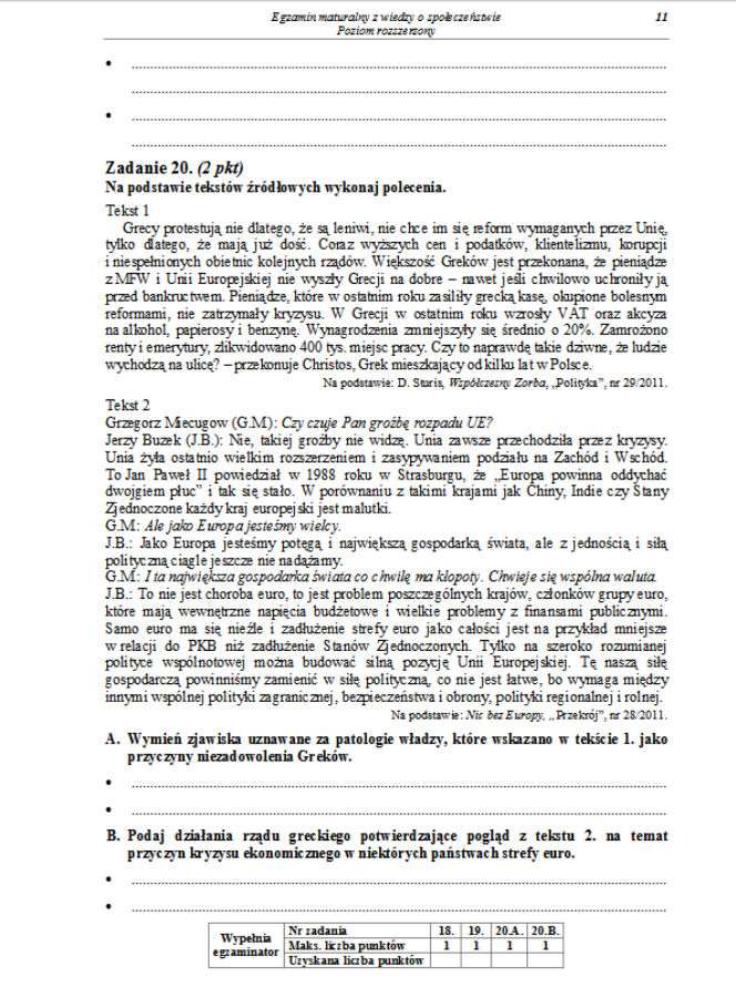 Matura 2013, WOS, poziom rozszerzony