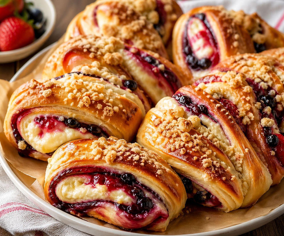Drożdżowe zawijańce z kremowym serkiem i owocami – miękkie, wilgotne i pełne nadzienia