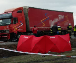 DK 8. Poświętne. Mercedes zderzył się czołowo z ciężarówką [ZDJĘCIA]