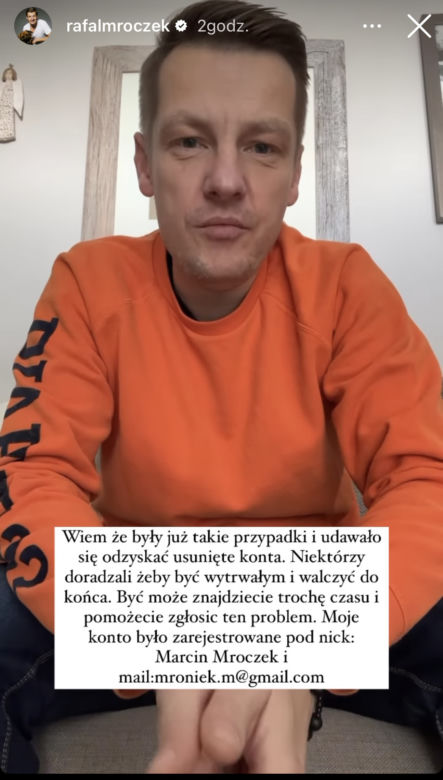 Marcin Mroczek prosi o pomoc w odzyskaniu konta na social mediach