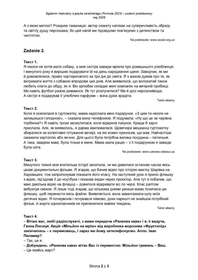 Matura 2026: język ukraiński - arkusz CKE
