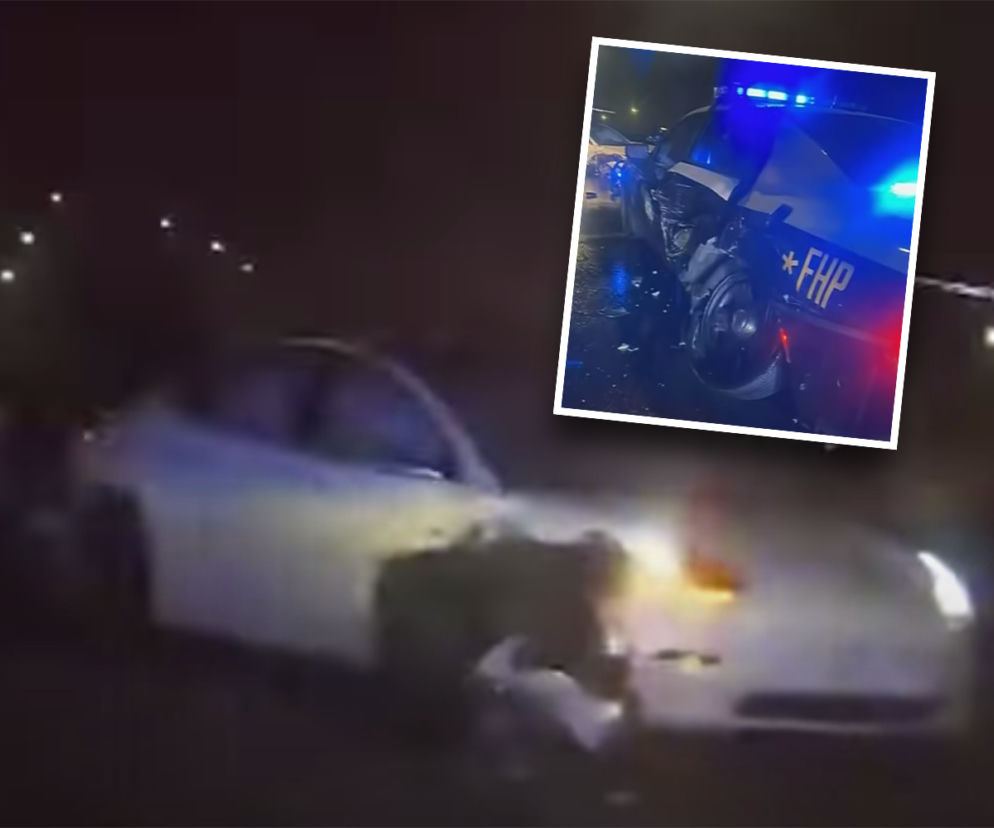 Tesla uderzyła w radiowóz na autostradzie
