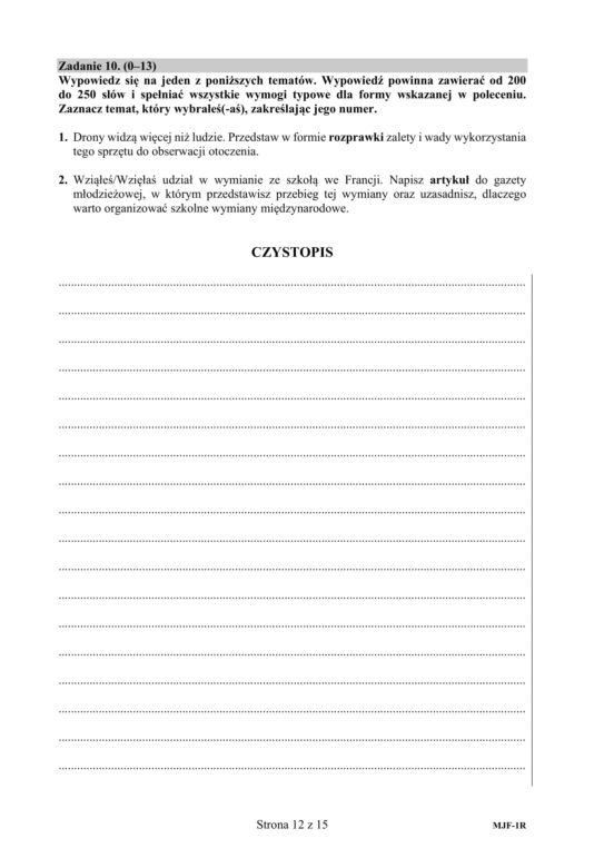 ARKUSZE CKE - Matura francuski - poziom rozszerzony 2019