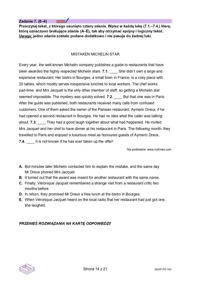 Arkusze maturalne z angielskiego podstawowego 2026 - wersja A i B
