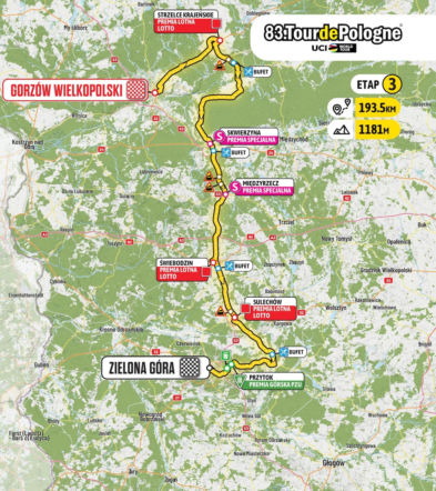 Tour de Pologne 2026 - 3. etap MAPA. Trasa etapu Gorzów - Zielona Góra 5.08.2026
