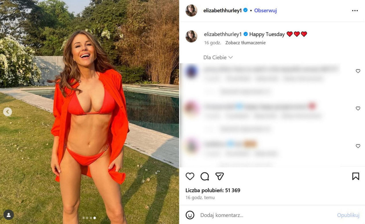 "Emerytka" Liz Hurley wygina się w bikini. Pozuje w luksusowej willi ojca kontrowersyjnej gwiazdy