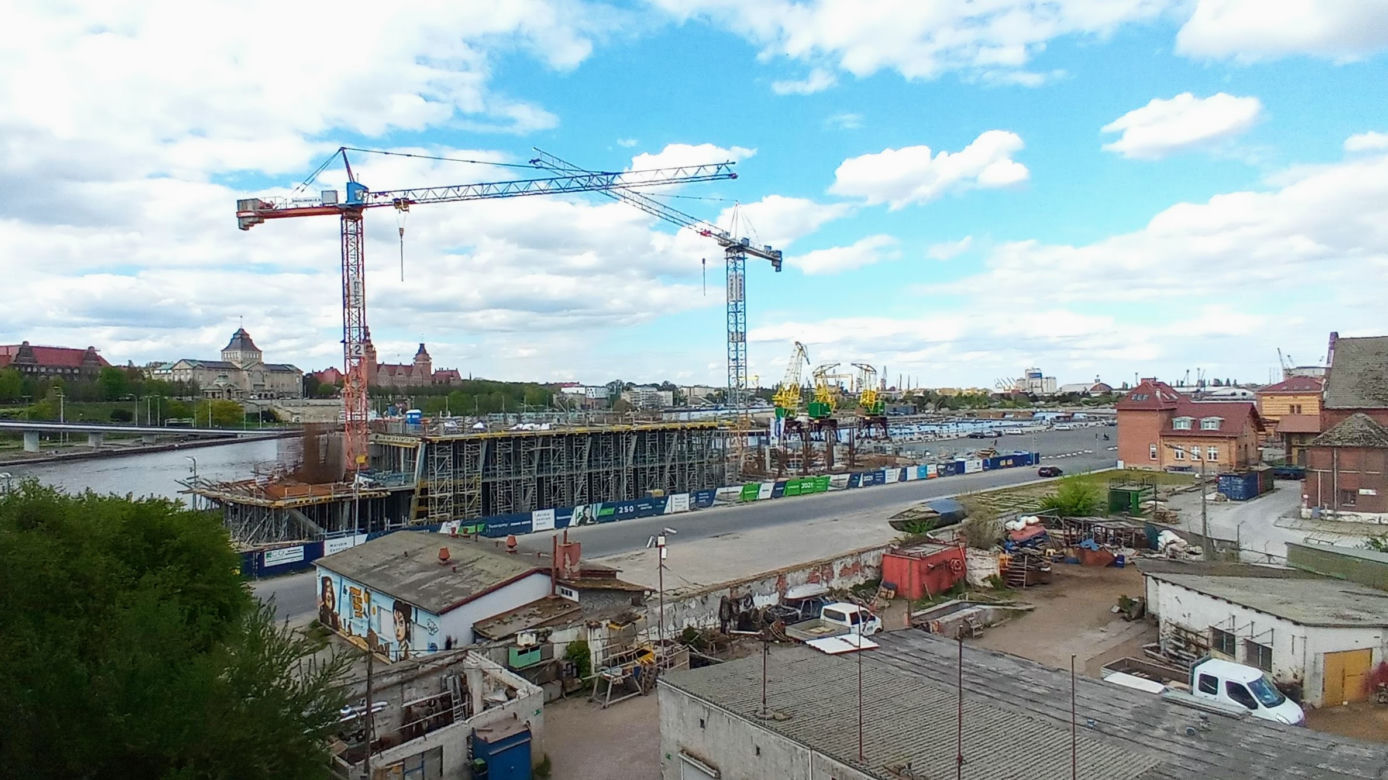 Budowa Morskiego Centrum Nauki w Szczecinie - kwiecień 2020