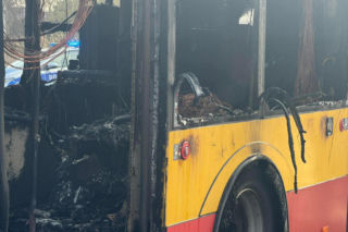 Pożar autobusu Miejskiego na Wawrze