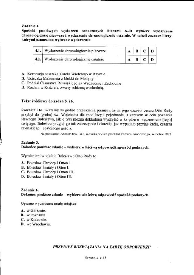 EGZAMIN GIMNAZJALNY 2012 - HISTORIA, WOS - 24.04.2012 - TEST GIMNAZJALNY 2012