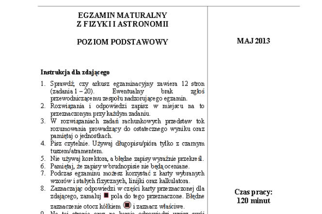 Matura 2013 fizyka p. podstawowy