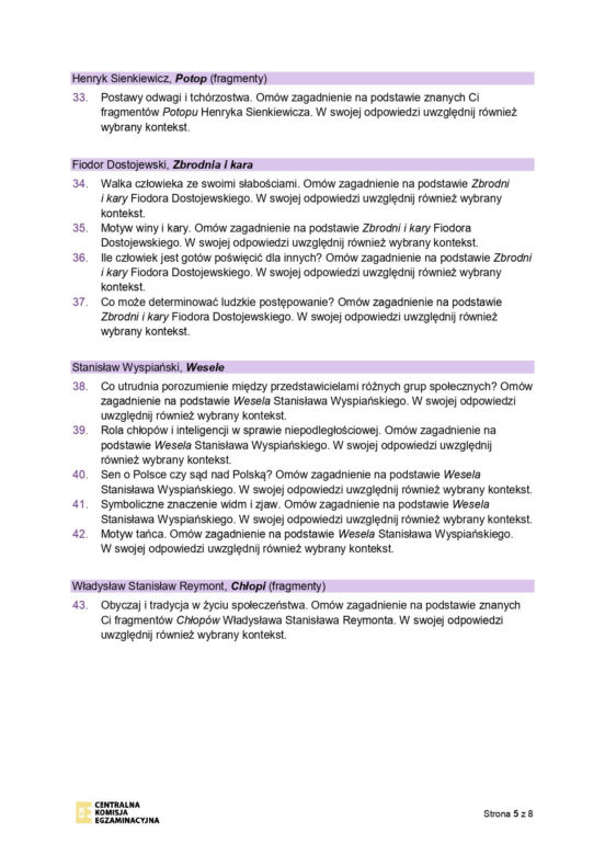 Matura 2025 - pytania jawne język polski część ustna
