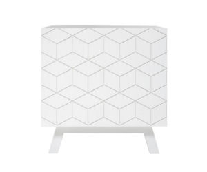 Biała komoda z efektem 3D do białej sypialni