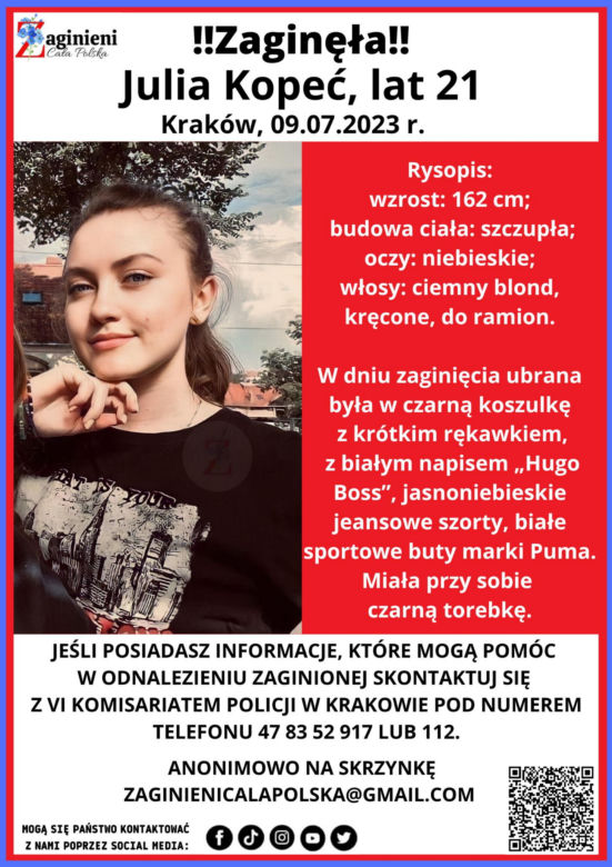 Zaginęła 21-letnia Julia Kopeć z Krakowa! Koleżanka zaprzecza, by miała się z nią spotkać [ZDJĘCIA]