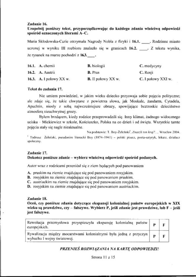EGZAMIN GIMNAZJALNY 2012 - HISTORIA, WOS - 24.04.2012 - TEST GIMNAZJALNY 2012