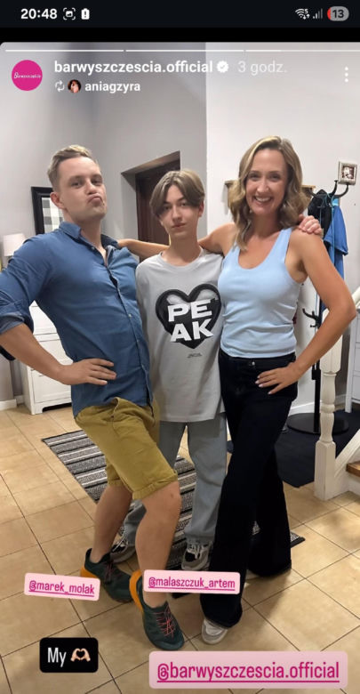 Barwy szczęścia nowy sezon. Asia (Anna Gzyra-Augustynowicz), Emil (Artem Malaszczuk), Hubert (Marek Molak) na planie