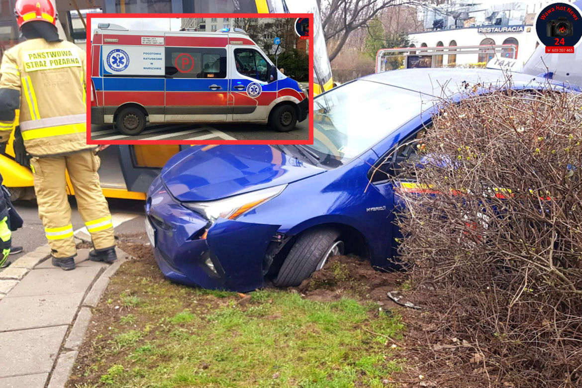 Taksówka z pasażerem zmieciona przez rozpędzony tramwaj! Groźny wypadek w centrum Warszawy
