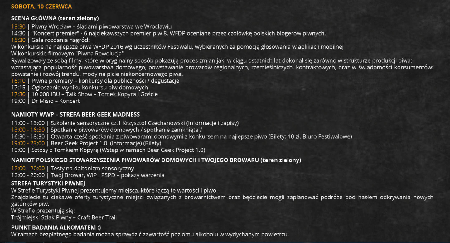Program Wrocławskiego Festiwalu Dobrego Piwa - sobota
