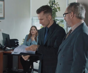 M jak miłość odc. 1663. Anita (Melania Grzesiewicz), Kamil (Marcin Bosak), Adam Werner (Jacek Kopczyński)
