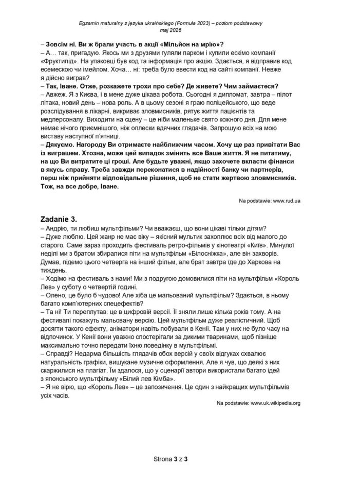 Matura 2026: język ukraiński - arkusz CKE