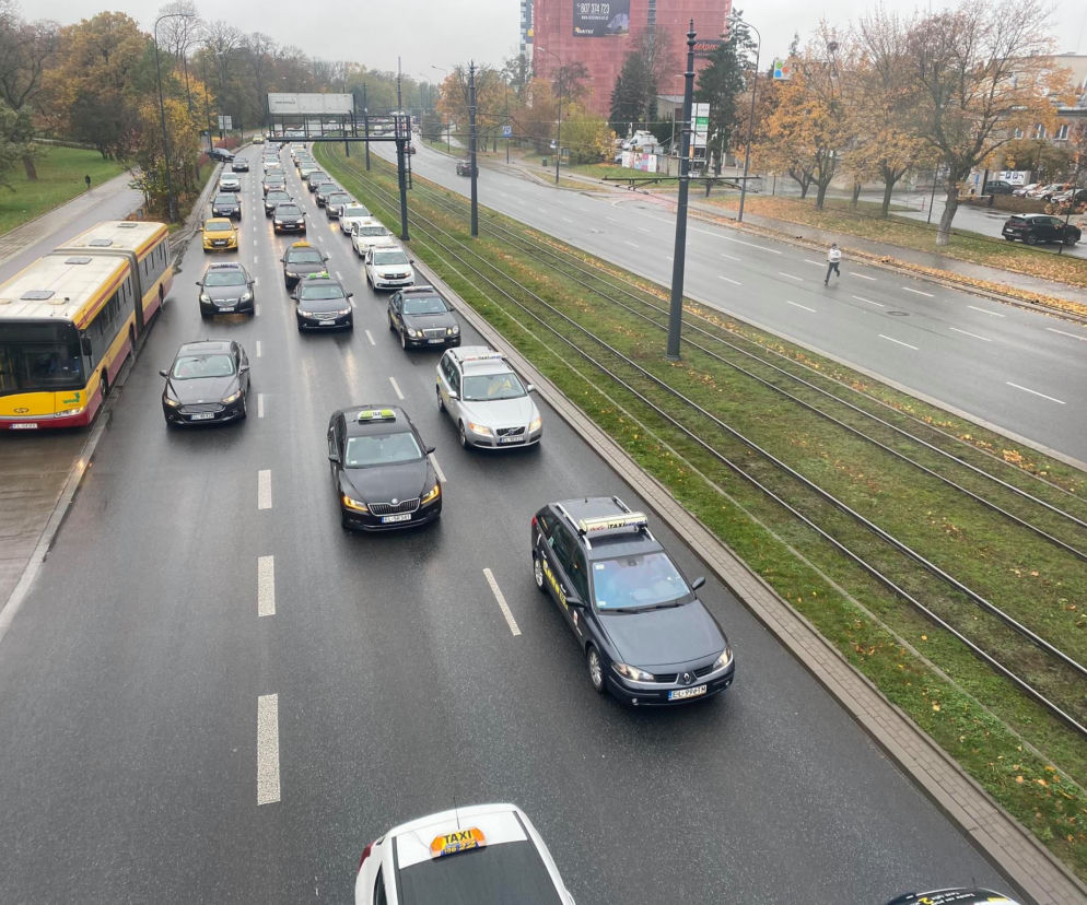 Protest taksówkarzy w Łodzi 