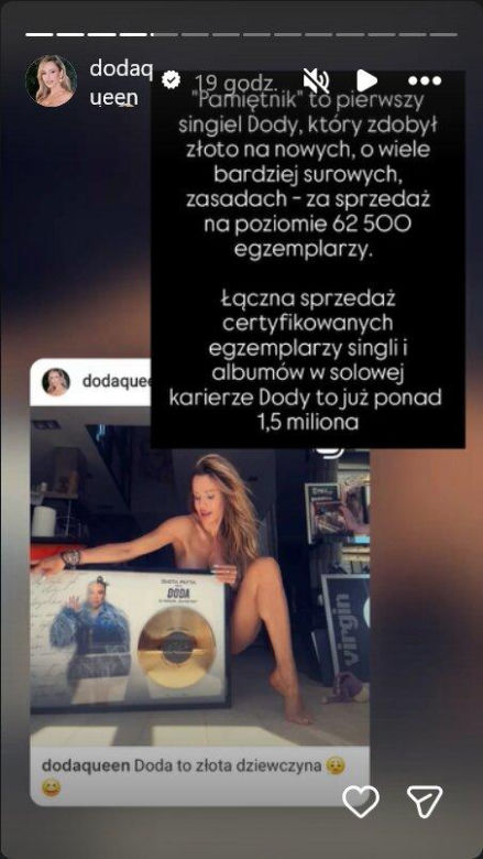 Doda jak ją Pan Bóg stworzył. Tak uczciła zdobycie złotej płyty