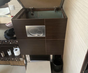 Schował się w zabudowie spłuczki. Wpadł przez wystającą stopę