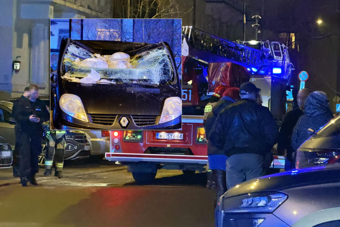 Warszawa. Bryła lodu rozstrzaskała szybę busa