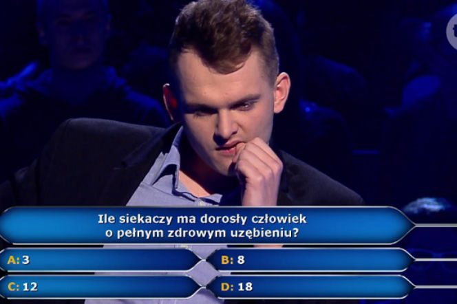 Ile siekaczy ma dorosły człowiek? Pytanie w Milionerach 