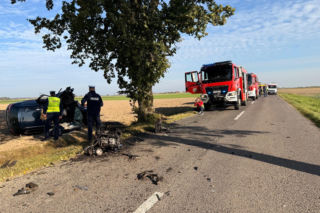 Poważny wypadek w powiecie gostyńskim. Kierowca uderzył autem w drzewo