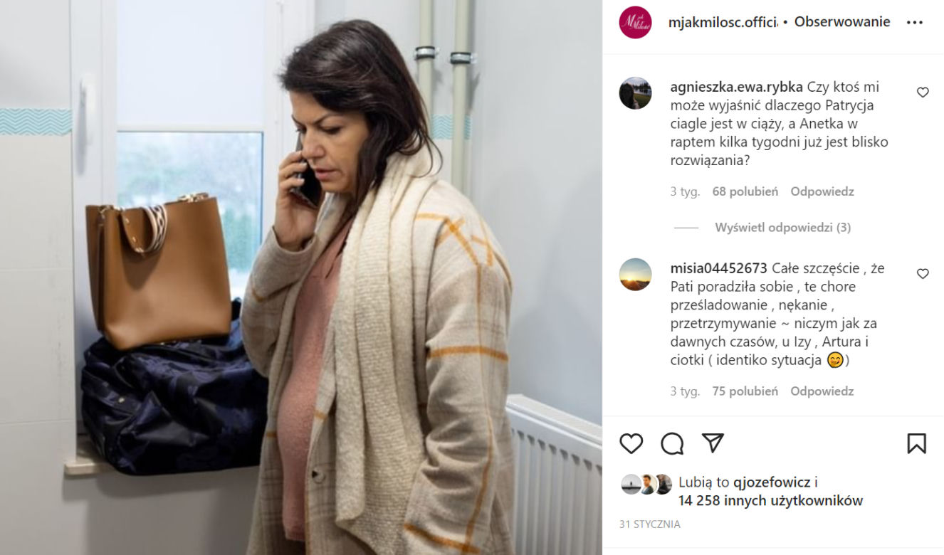M jak miłość. Komentarze widzów pod postem na oficjalnym profilu serialu na Instagramie 