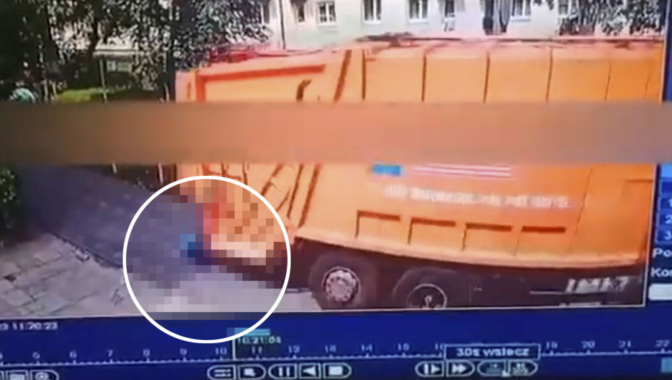 Wyciekło drastyczne nagranie. Śmieciarka zmiażdżyła spacerującą po chodniku emerytkę 