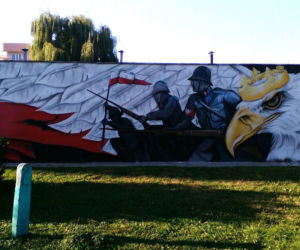 Nowy mural w Rzeszowie - orzeł w koronie, żołnierze i flaga na osiedlu Pobitno