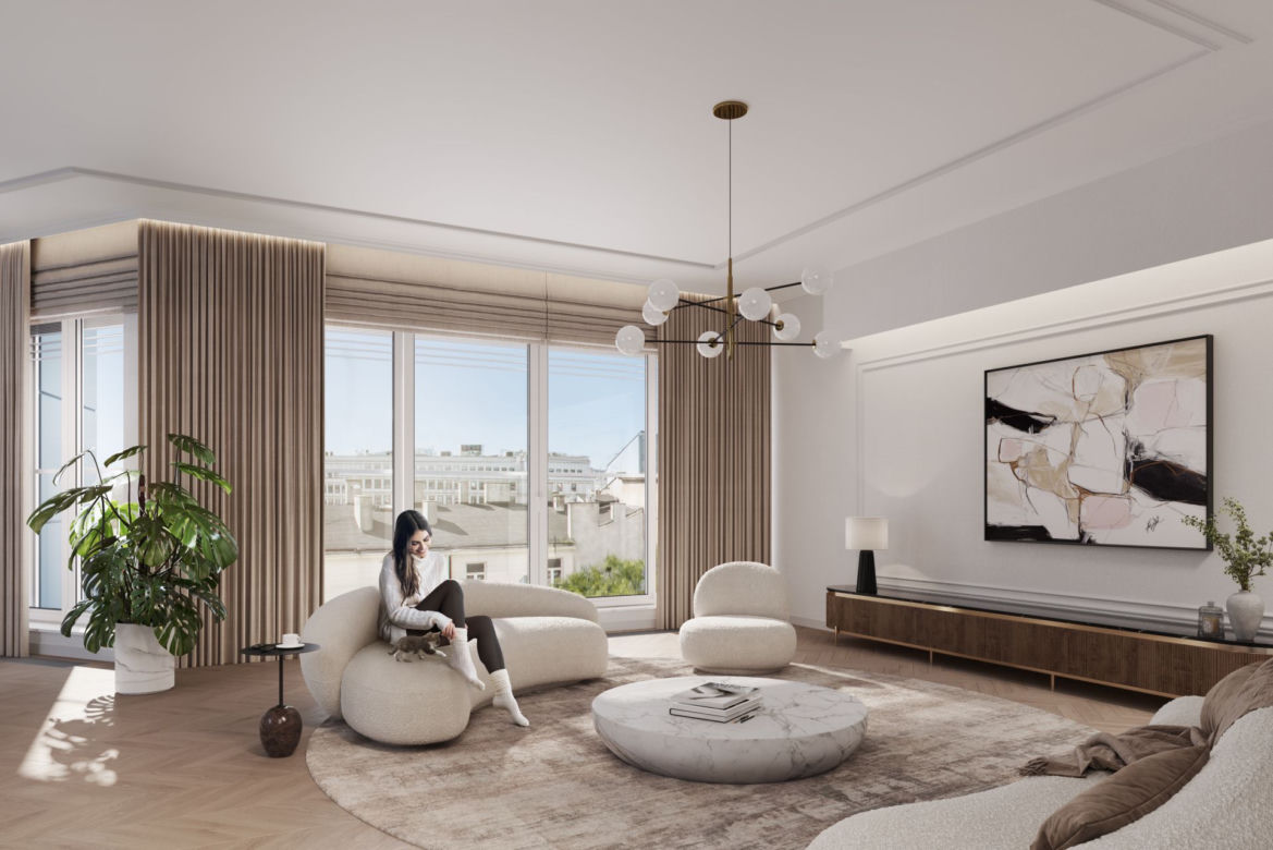 Wnętrza penthouse'u w kamienicy Foksal 13/15