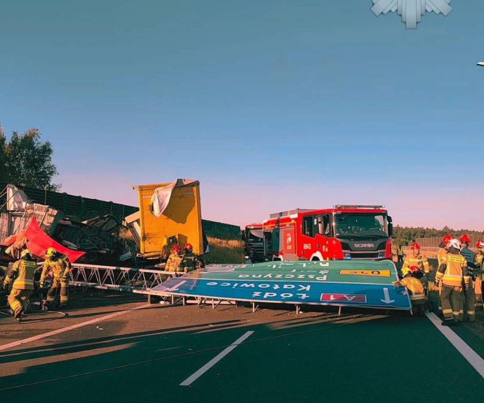 Służby na A1 przy powalonej bramownicy i rozbitej ciężarówce. O utrudnieniach na Śląsku przeczytasz na SE.