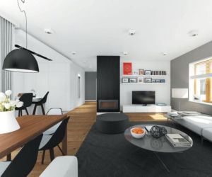 Salon z kominkiem