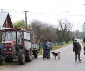 Rolnicy. Podlasie. Gienek, Andrzej i Sławek w Deniskach. Odbierają dynie