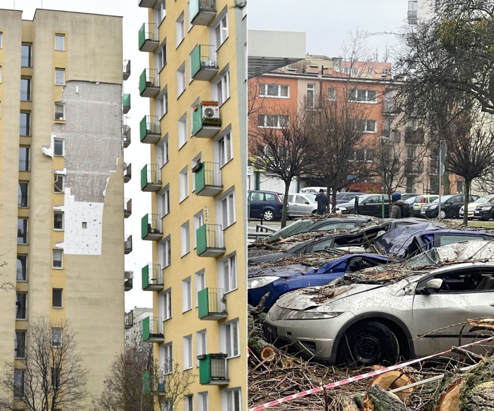 Wichura w Warszawie. Runęła elewacja bloku, duże straty w mieście