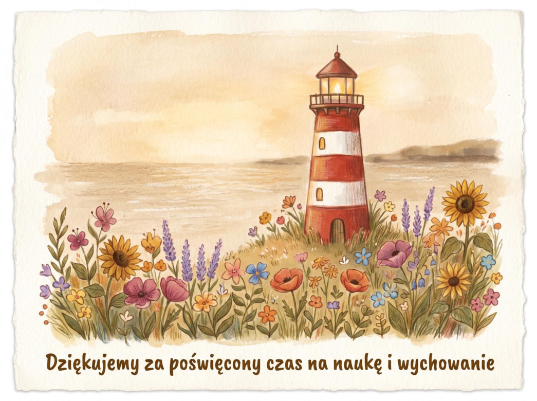 Kartka dla nauczyciela na koniec roku szkolnego