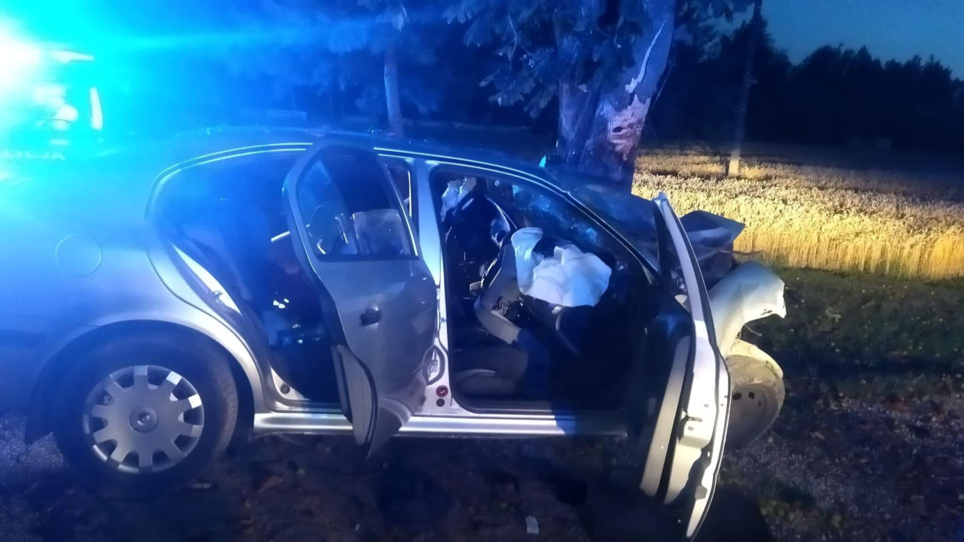 Koszmarny wypadek pod Płockiem! 30-latek zakleszczony w skodzie po uderzeniu w drzewo [ZDJĘCIA]