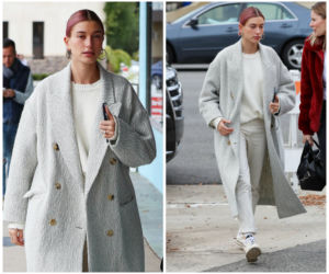 Hailey Bieber w różowych włosach