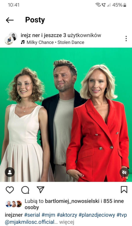 	M jak miłość nowa czołówka po wakacjach 2024. Dorota (Iwona Rejzner), Bartek (Arkadiusz Smoleński), Natalka (Dominika Suchecka)