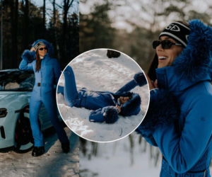 Klaudia Halejcio na sankach z córką. Wyglądała jakby zeszła z wybiegu! I to auto