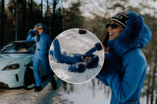 Klaudia Halejcio na sankach z córką. Wyglądała jakby zeszła z wybiegu! I to auto