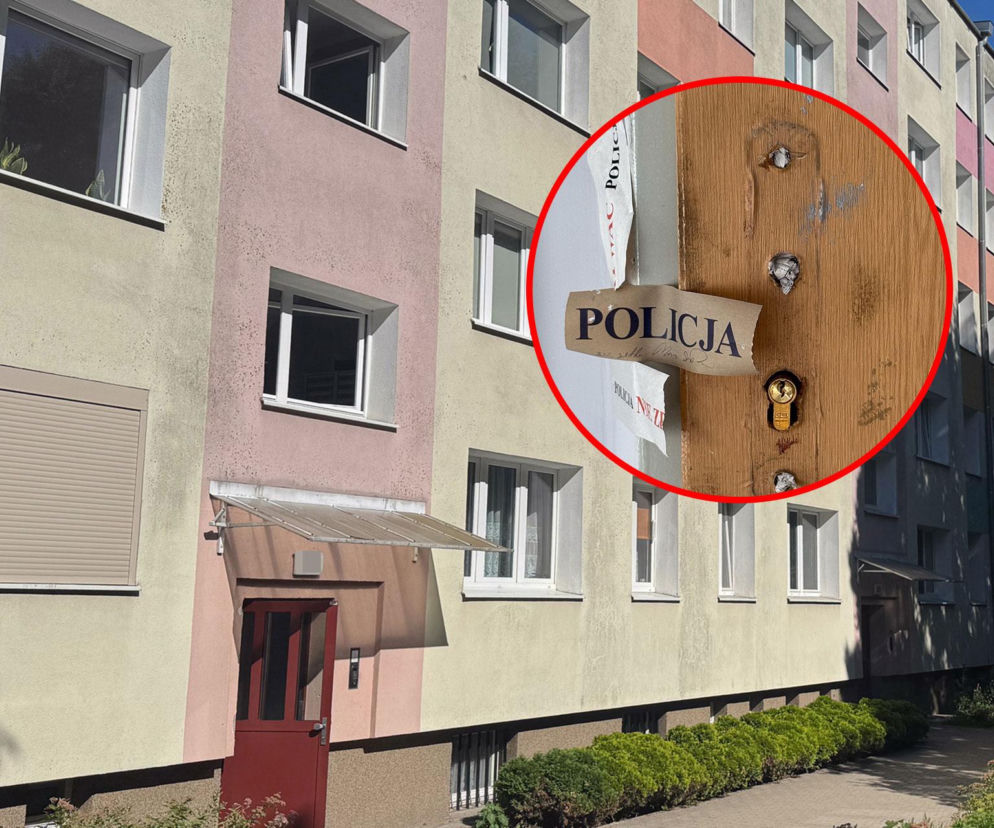 Blok mieszkalny w Poznaniu z widoczną pieczęcią policyjną na drzwiach wejściowych, symbolizującą tragiczną sytuację, którą można opisać na naszym portalu. To tam przez wiele miesięcy leżały zwłoki mieszkańca, co doprowadziło do makabrycznego odkrycia.